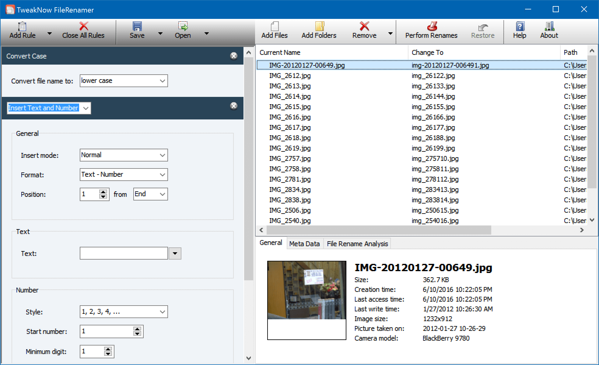 Windows 10 TweakNow FileRenamer full