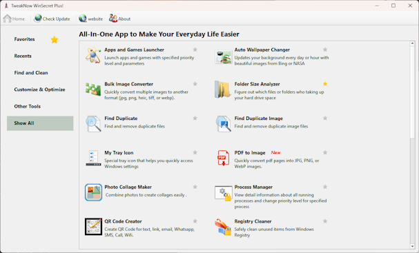 TweakNow WinSecret Main Screen