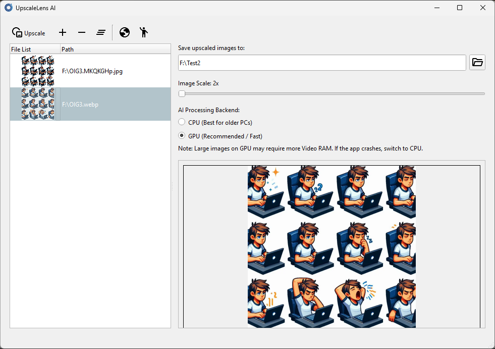 UpscaleLens UI Main Screen