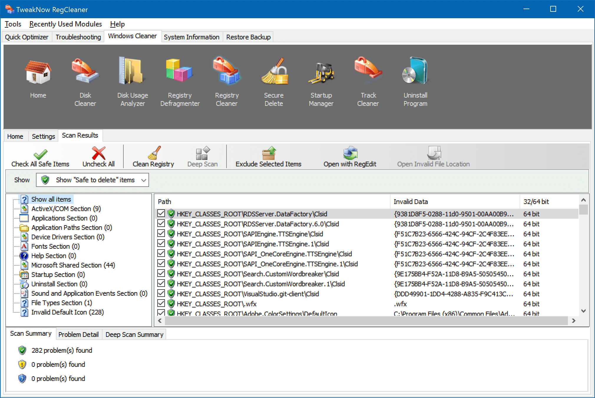 Clean Windows Registry with TweakNow RegCleaner
